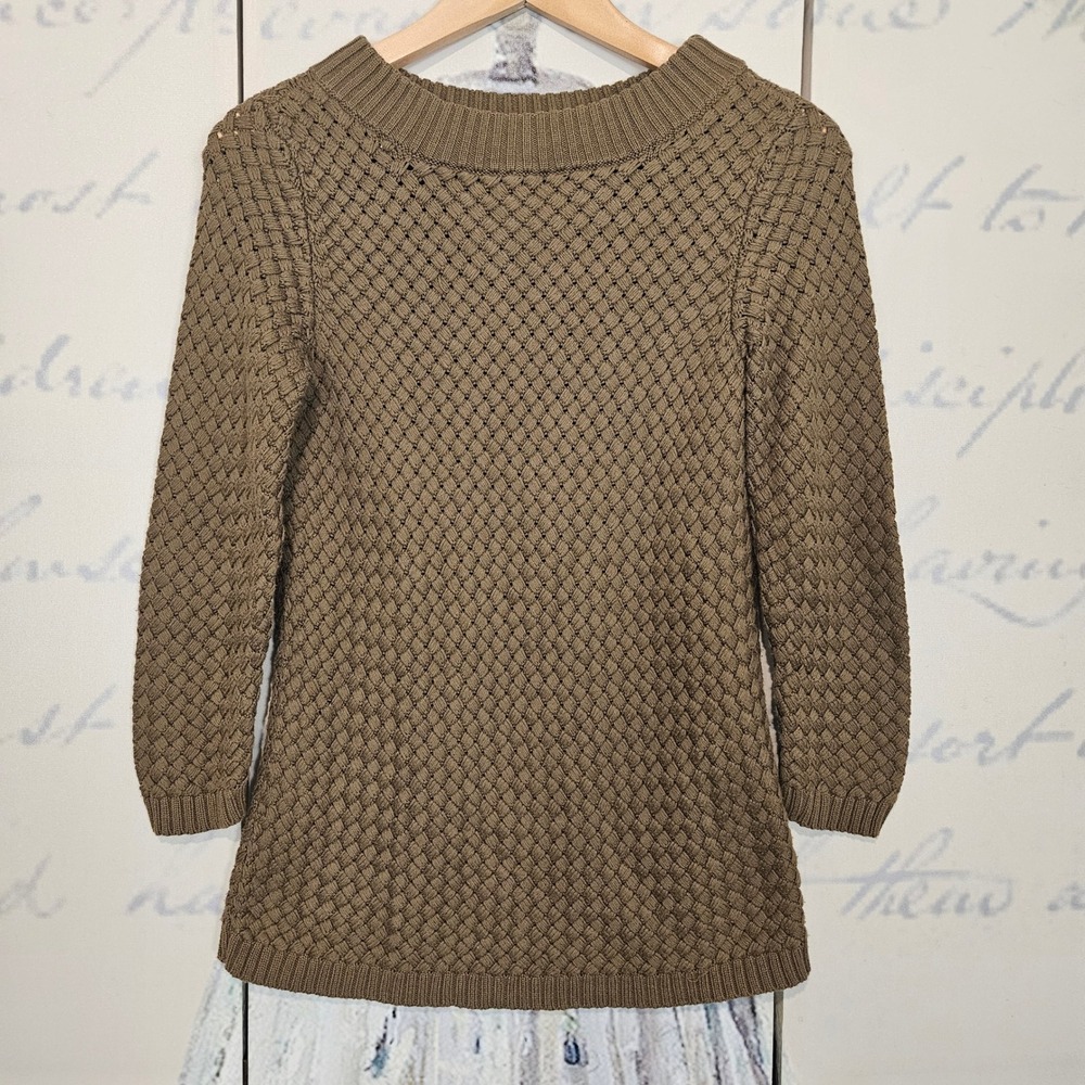 Talbots Women's M Textured Knit Sweater 3/4 Sleeve Brown Besket Weave
